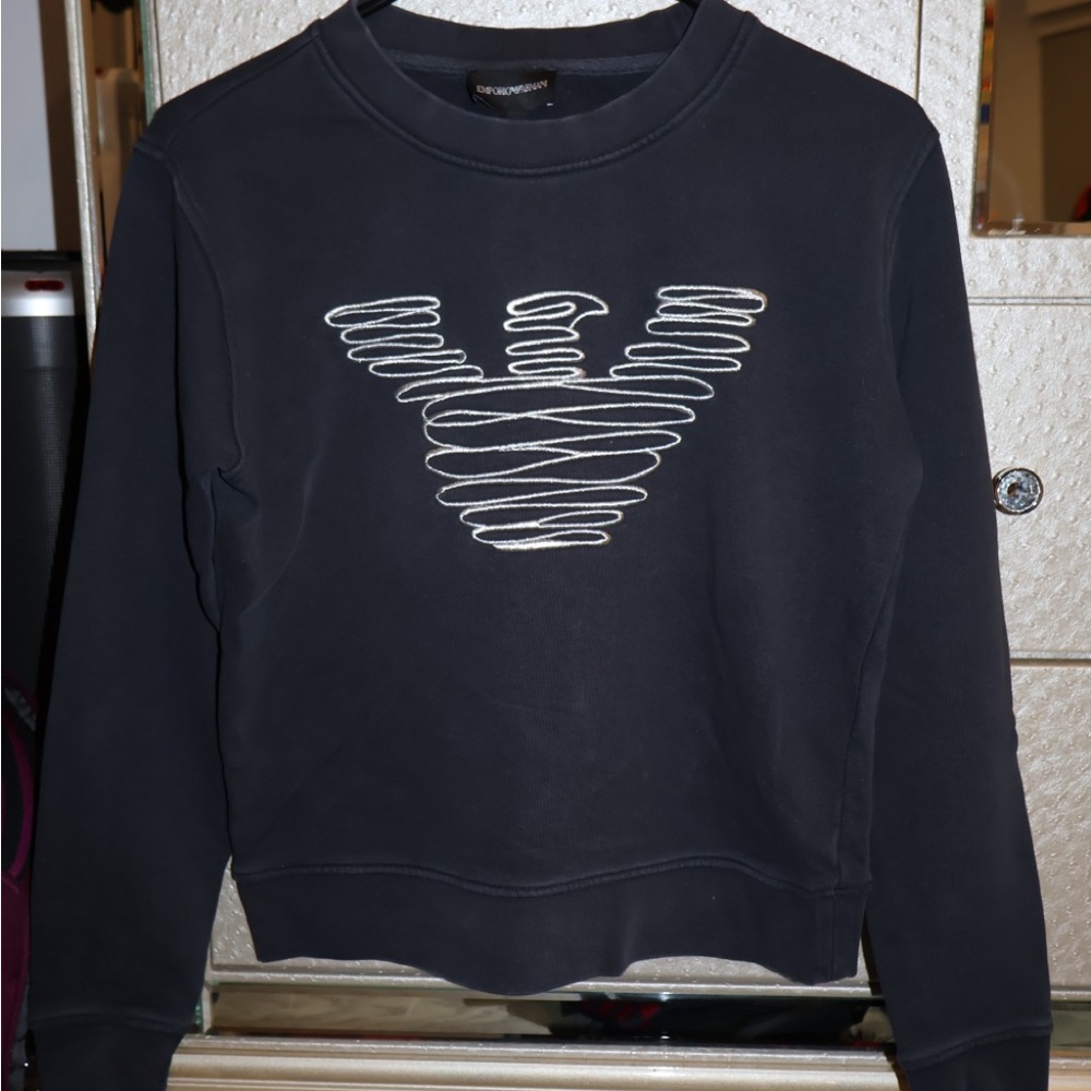 Emporio Armani Navy Crewneck with White Wire-Style Logo